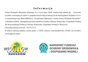 Usuwanie wyrobów zawierających azbest w gospodarstwach rolnych należących do beneficjentów Działania A1.4.1 w ramach Krajowego Planu Odbudowy i Zwiększenia Odporności z terenu Gminy Wielopole Skrzyńskie