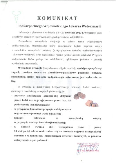 Komunikat Podkarpackiego Wojewódzkiego Lekarza Weterynarii