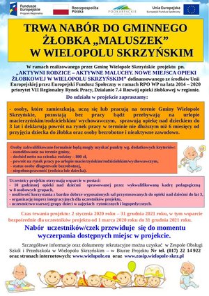 Trwa nabór do Gminnego Żłobka "Maluszek" w Wielopolu Skrzyńskim