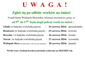 Ogłoszenie o wydawaniu worków na śmieci