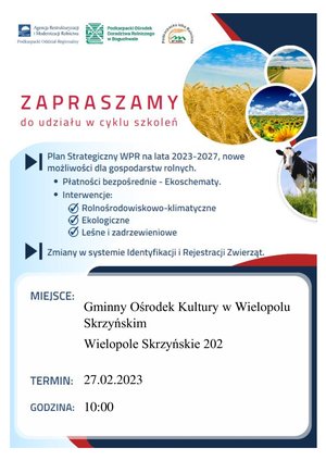 Zaproszenie dla Rolników do udziału w cyklu szkoleń informacyjnych