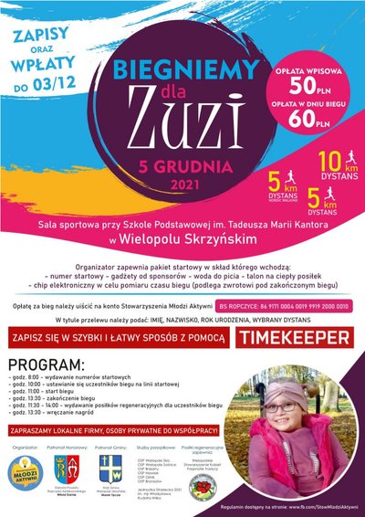 "Bieg charytatywny dla Zuzi" - 5 grudnia 2021 r. w Wielopolu Skrzyńskim