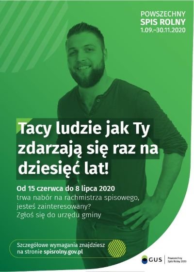 Nabór kandydatów na rachmistrzów terenowych do przeprowadzenia Powszechnego Spisu Rolnego PSP 2020 na terenie Gminy Wielopole Skrzyńskie w terminie od 1 września 2020 r. do 30 listopada 2020 r.