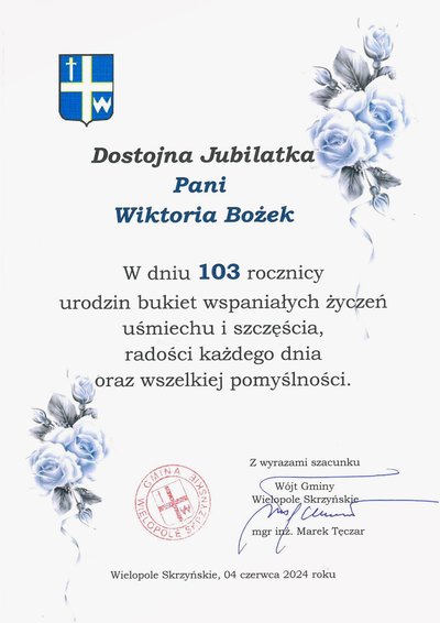 Najstarsza mieszkanka gminy Wielopole Skrzyńskie świętuje 103 urodziny