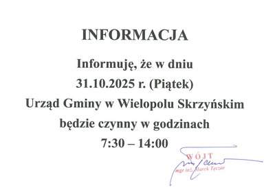 Informacja o skróconym dniu pracy