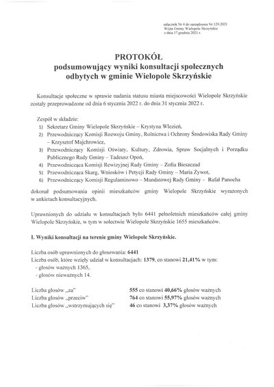 Protokół podsumowujący wyniki konsultacji społecznych odbytych w gminie Wielopole Skrzyńskie