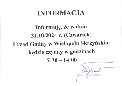 Skrócony czas pracy Urzędu Gminy