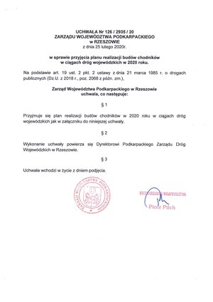 Uchwała zarządu województwa podkarpackiego w sprawie przyjęcia planu realizacji budowy chodników