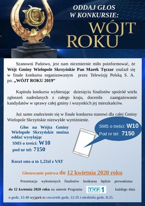 Wójt Gminy Wielopole Skrzyńskie Pan Marek Tęczar  w finale ogólnopolskiego konkursu na „Wójta Roku 2019”