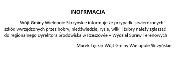 Informacja dotycząca szkód wyrządzonych przez bobry, niedźwiedzie, rysie, wilki i żubry